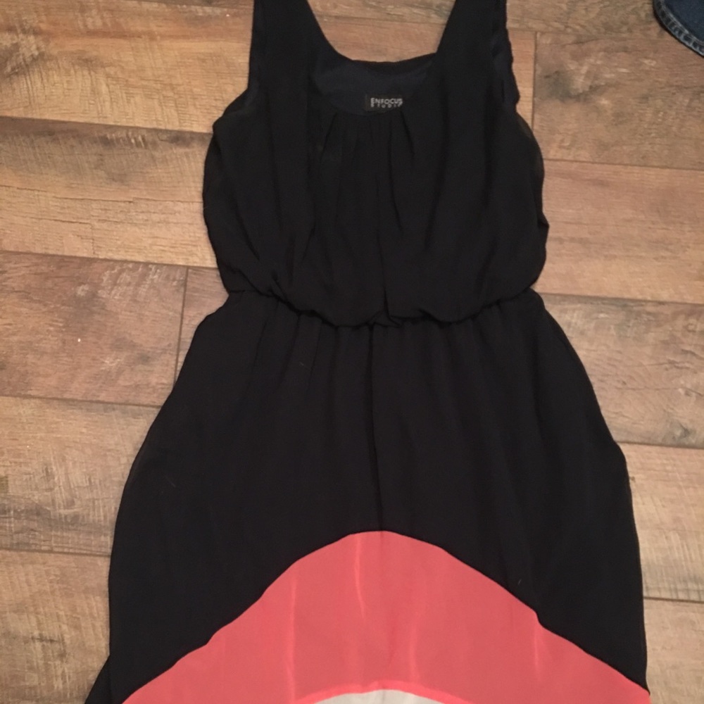 Navy blue and coral chiffon dress